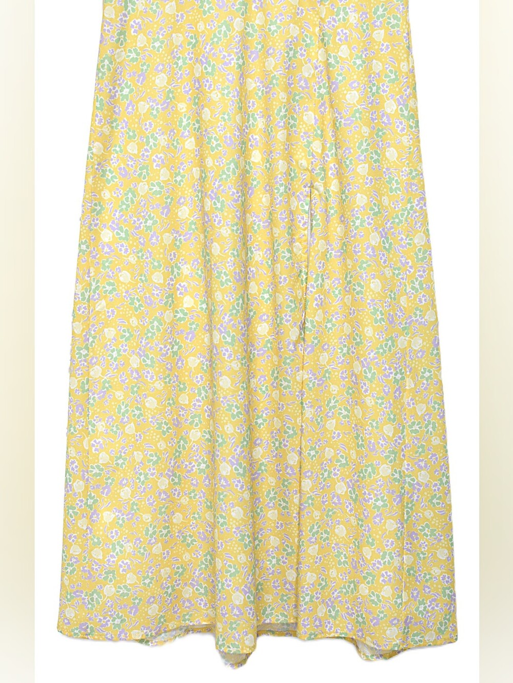 Anthropologie OPT enata Yellow Floral Flutter Sleeve High Slit Midi Dress Sz S - Picture 6 of 12